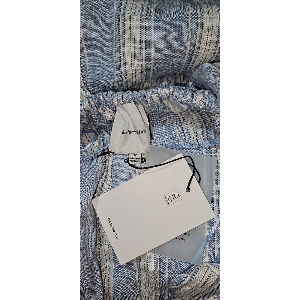 New Anthropologie Reformation Tace Linen Midi Shirt Dress $248 12 Blue Striped - Picture 5 of 5